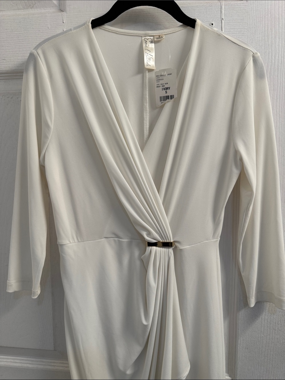 Ivanka Trump Ivory Twist-Front Midi Dress 3/4 Sleeves Size S
